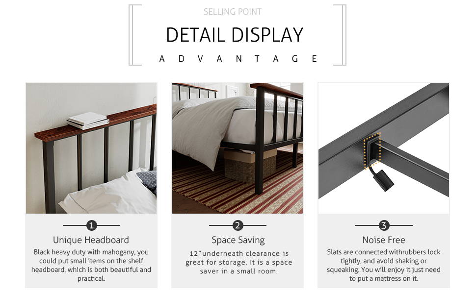 Metal Platform Bed Frame with Headboard, Heavy Duty, Mattress Foundati